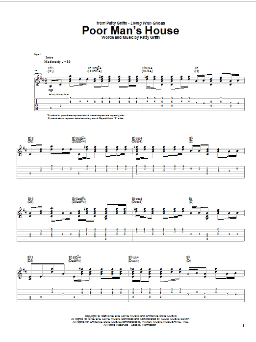Patty Griffin Poor Man's House sheet music notes and chords arranged for Guitar Tab