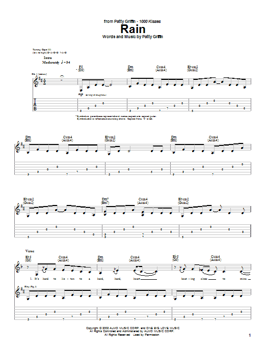Patty Griffin Rain sheet music notes and chords arranged for Guitar Tab