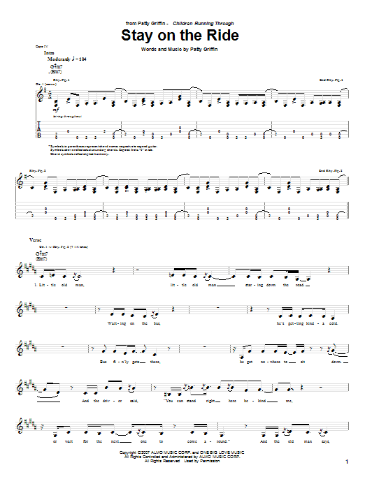 Patty Griffin Stay On The Ride sheet music notes and chords arranged for Guitar Tab