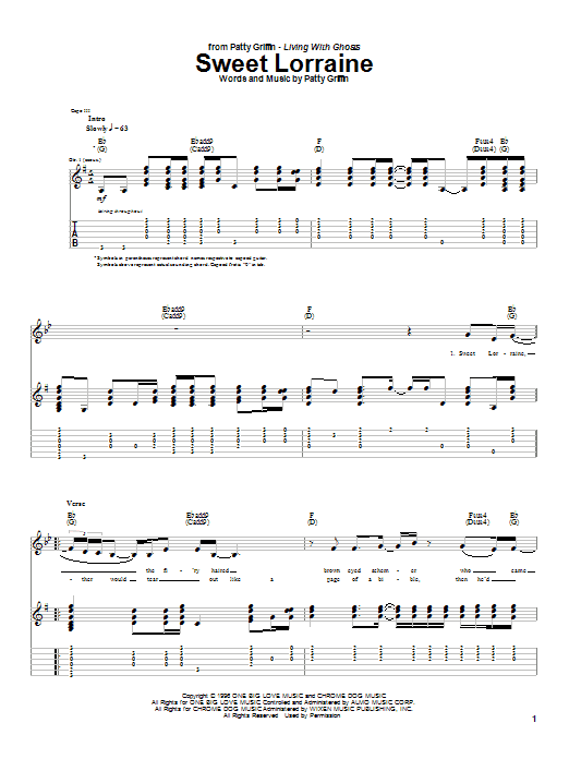 Patty Griffin Sweet Lorraine sheet music notes and chords arranged for Guitar Tab