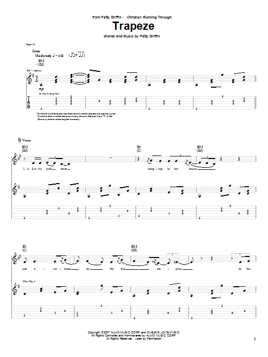 Patty Griffin Trapeze sheet music notes and chords arranged for Guitar Tab