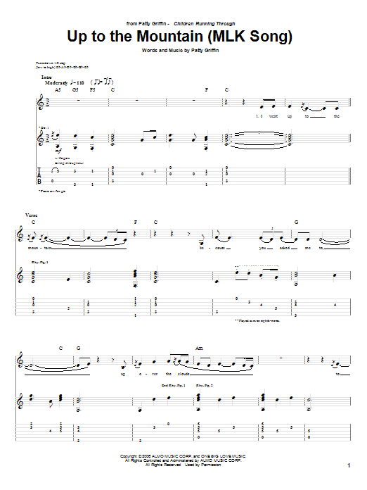 Patty Griffin Up To The Mountain (MLK Song) sheet music notes and chords arranged for Easy Piano