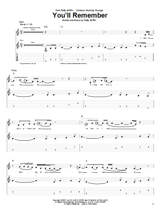 Patty Griffin You'll Remember sheet music notes and chords arranged for Guitar Tab