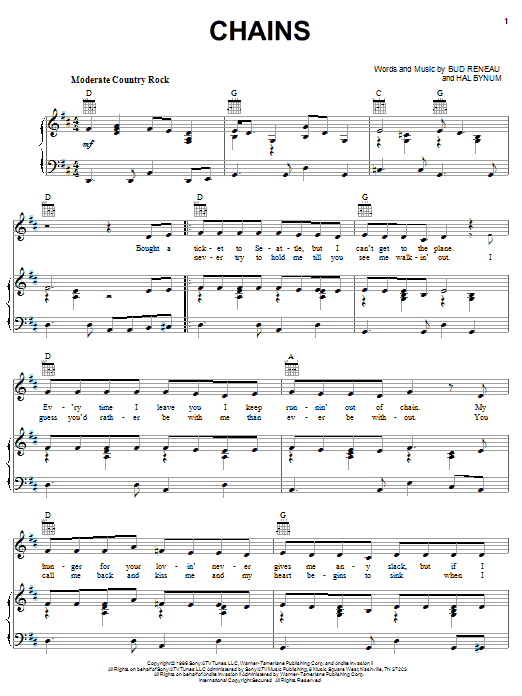 Patty Loveless Chains sheet music notes and chords arranged for Piano, Vocal & Guitar Chords (Right-Hand Melody)