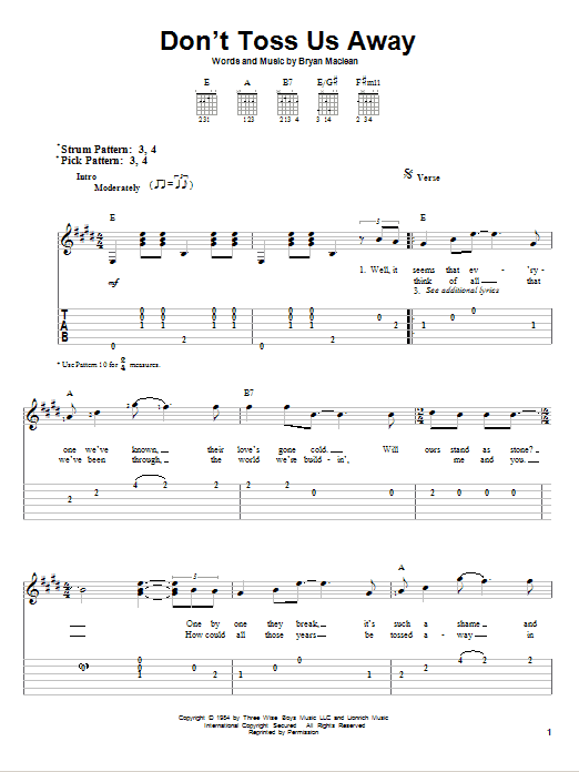 Patty Loveless Don't Toss Us Away sheet music notes and chords arranged for Easy Piano