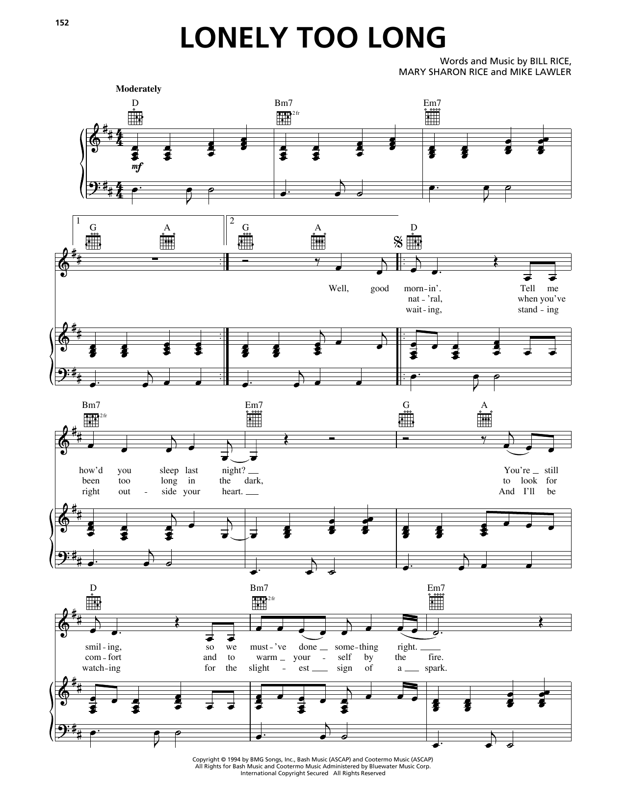 Patty Loveless Lonely Too Long sheet music notes and chords arranged for Piano, Vocal & Guitar Chords (Right-Hand Melody)