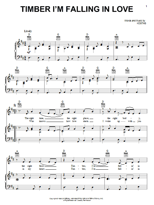 Patty Loveless Timber I'm Falling In Love sheet music notes and chords arranged for Guitar Chords/Lyrics