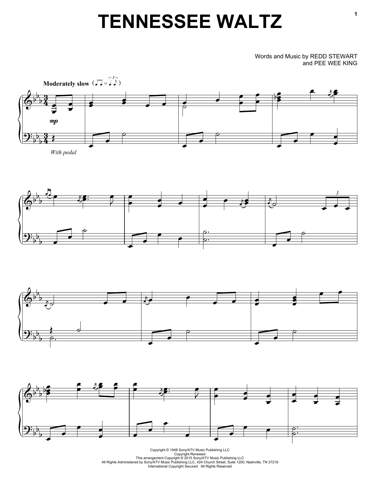 Patty Page Tennessee Waltz sheet music notes and chords arranged for Easy Piano