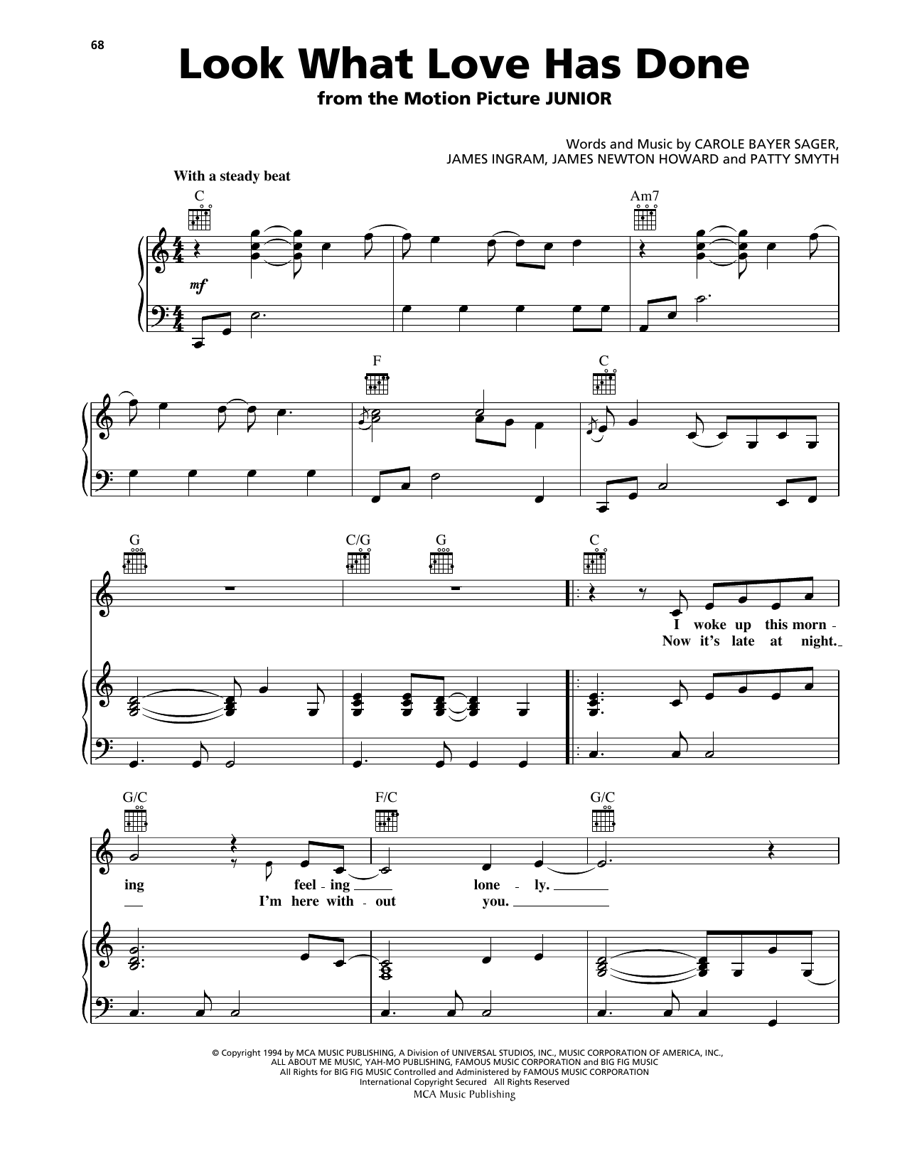 Patty Smyth Look What Love Has Done sheet music notes and chords arranged for Piano, Vocal & Guitar Chords (Right-Hand Melody)