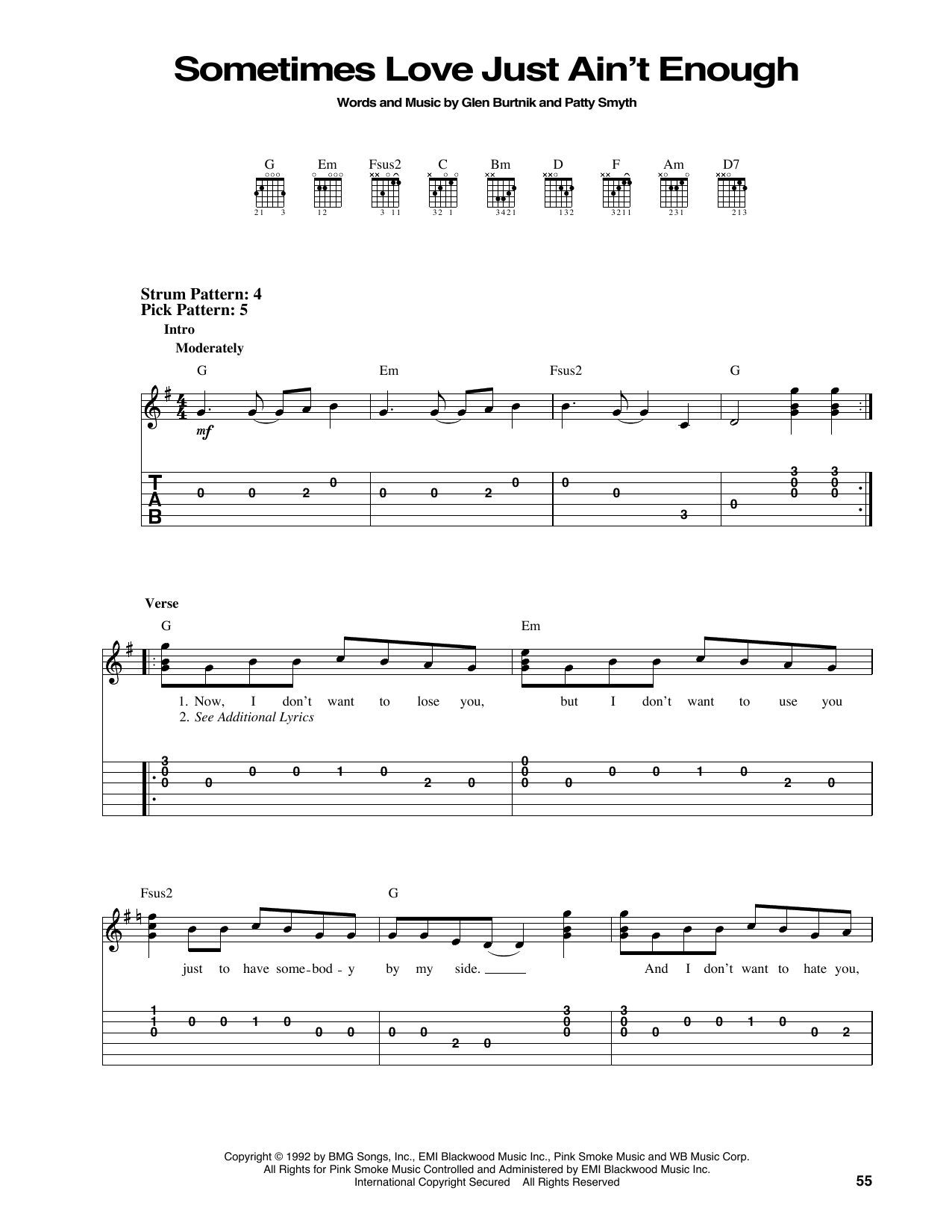 Patty Smyth Sometimes Love Just Ain't Enough sheet music notes and chords arranged for Easy Guitar Tab