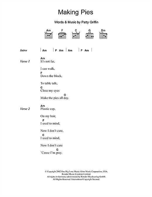 Patty Griffin Making Pies sheet music notes and chords arranged for Guitar Chords/Lyrics