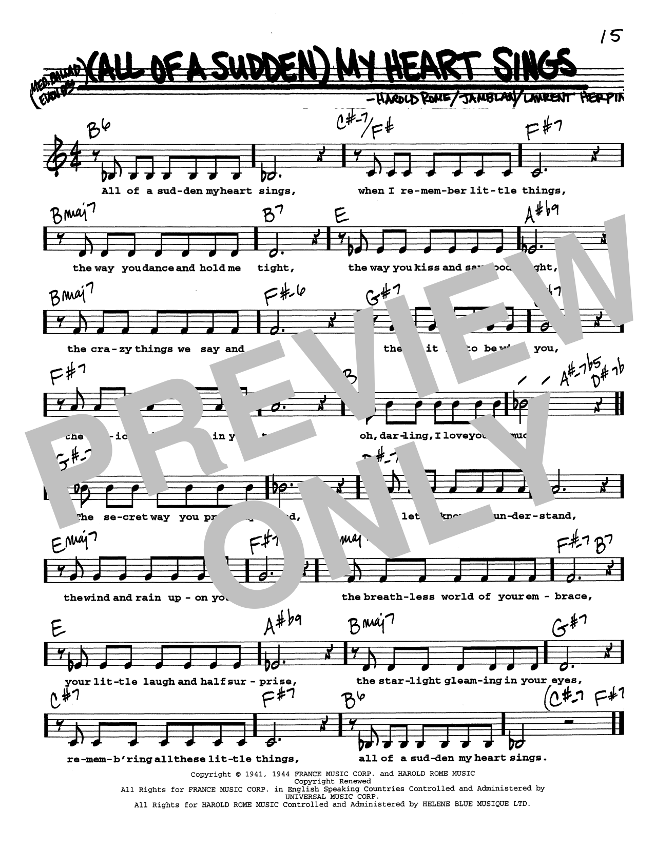 Paul Anka (All Of A Sudden) My Heart Sings (Low Voice) sheet music notes and chords arranged for Real Book – Melody, Lyrics & Chords