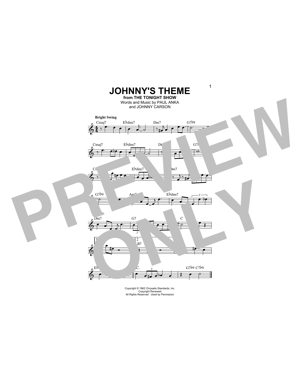 Paul Anka Johnny's Theme sheet music notes and chords arranged for Lead Sheet / Fake Book