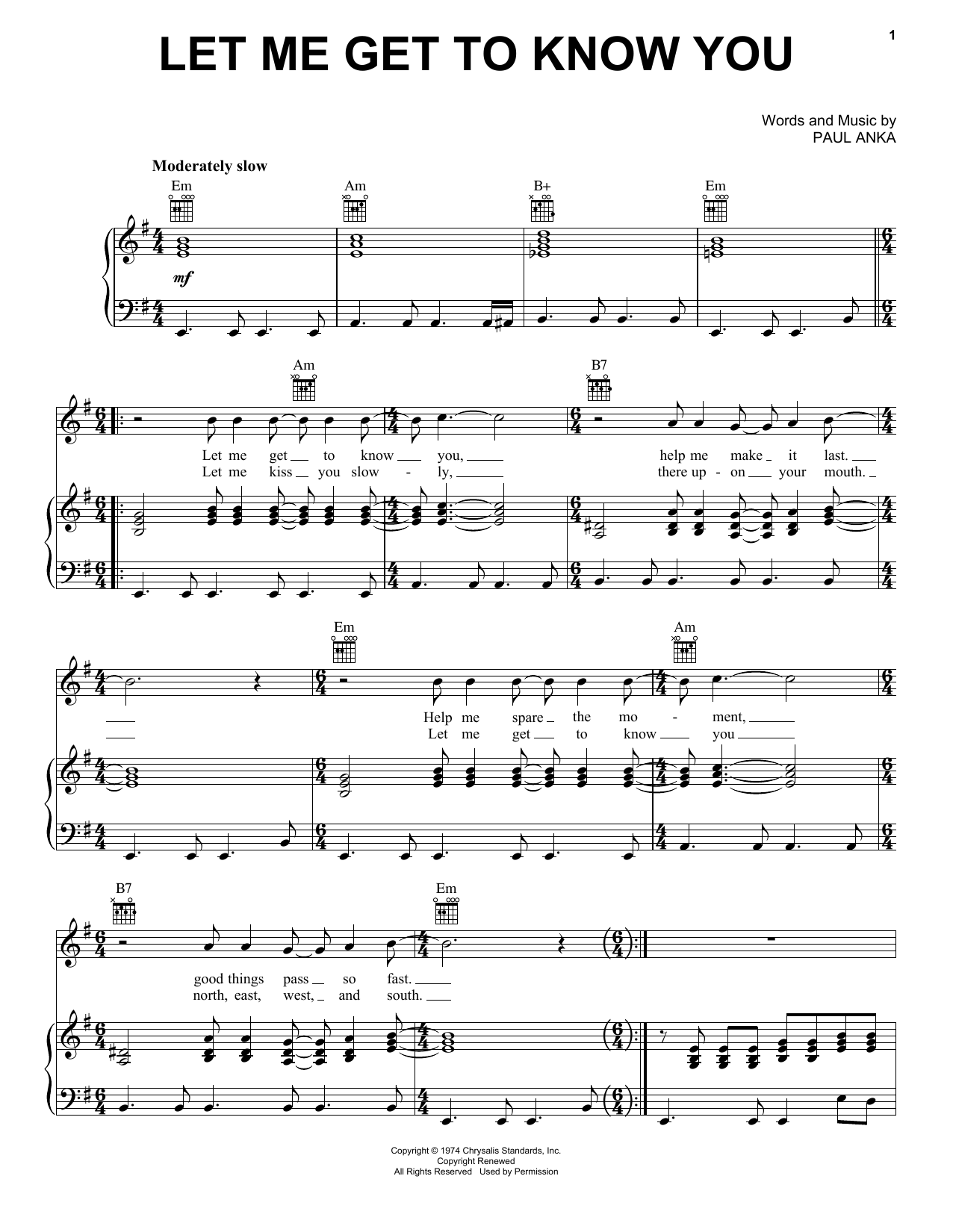 Paul Anka Let Me Get To Know You sheet music notes and chords arranged for Piano, Vocal & Guitar Chords (Right-Hand Melody)