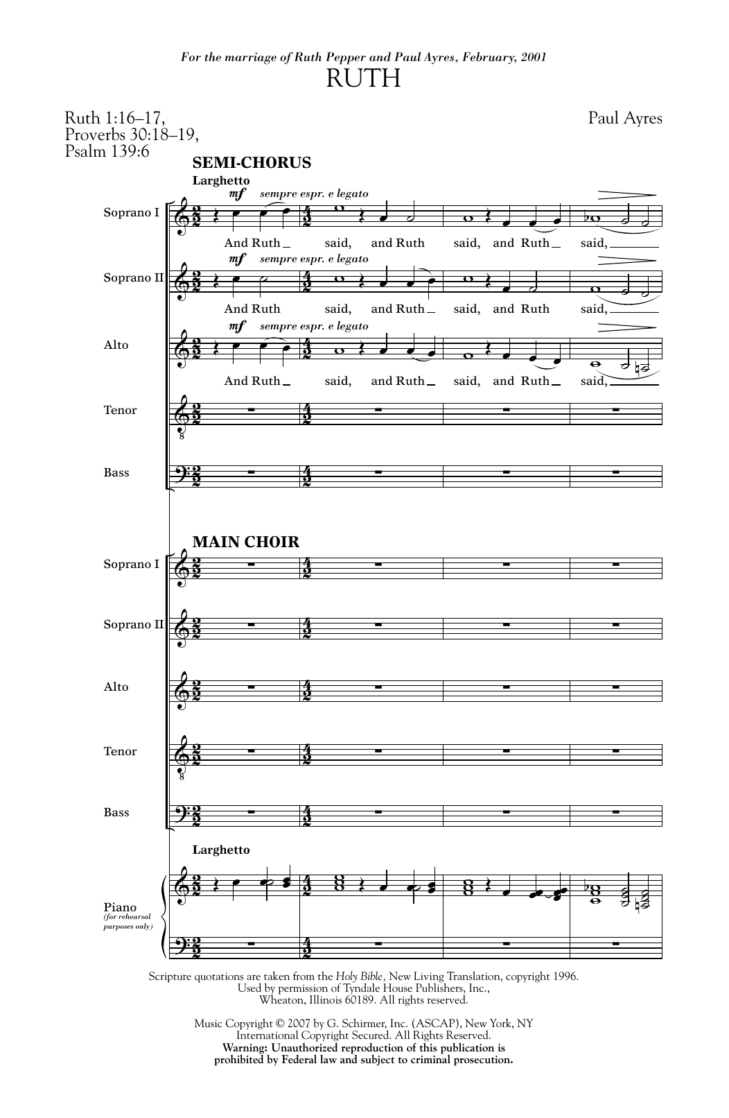 Paul Ayres Ruth sheet music notes and chords arranged for SSATB Choir