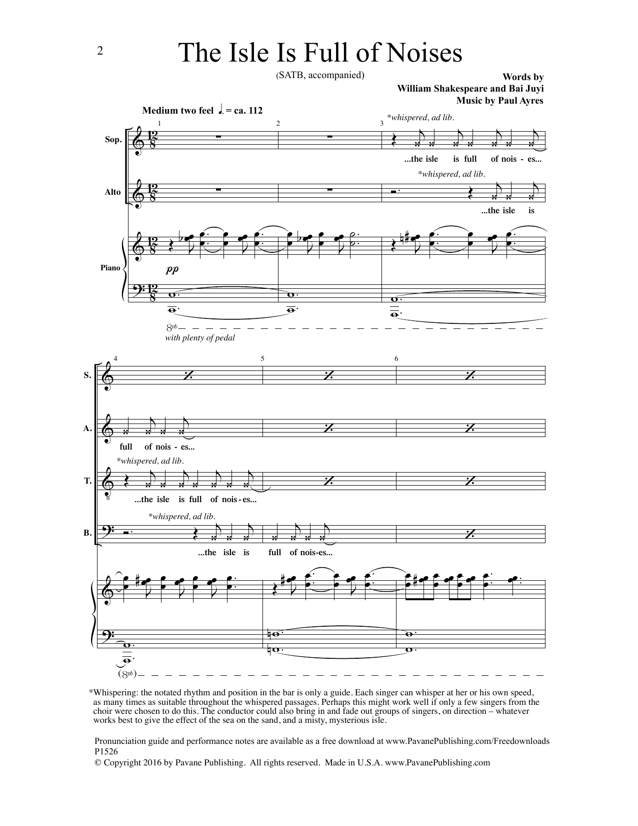 Paul Ayres The Isle Is Full of Noises sheet music notes and chords arranged for SATB Choir