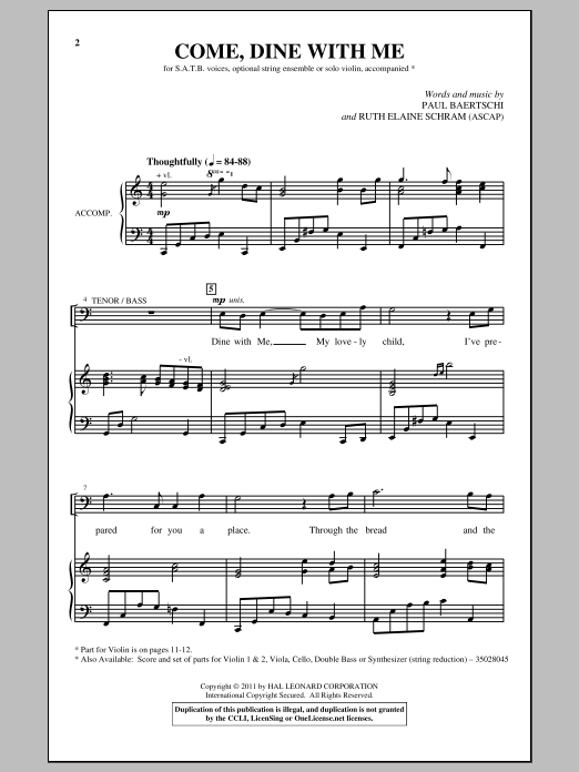 Paul Baertschi Come, Dine With Me sheet music notes and chords arranged for SATB Choir