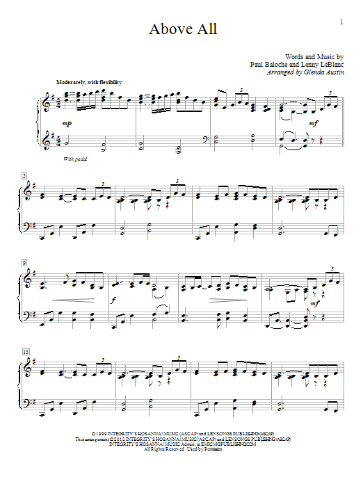 Paul Baloche Above All (arr. Glenda Austin) sheet music notes and chords arranged for Educational Piano