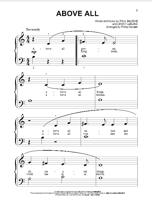 Paul Baloche Above All (arr. Phillip Keveren) sheet music notes and chords arranged for Piano Solo