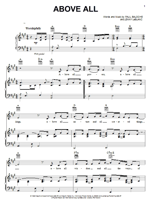 Paul Baloche Above All sheet music notes and chords arranged for Piano Solo