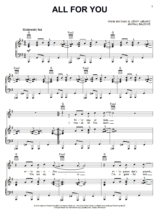 Paul Baloche All For You sheet music notes and chords arranged for Piano, Vocal & Guitar Chords (Right-Hand Melody)