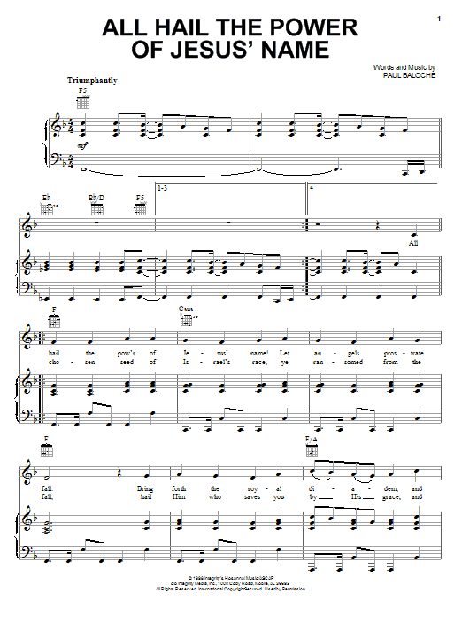 Paul Baloche All Hail The Power Of Jesus' Name sheet music notes and chords arranged for Piano, Vocal & Guitar Chords (Right-Hand Melody)
