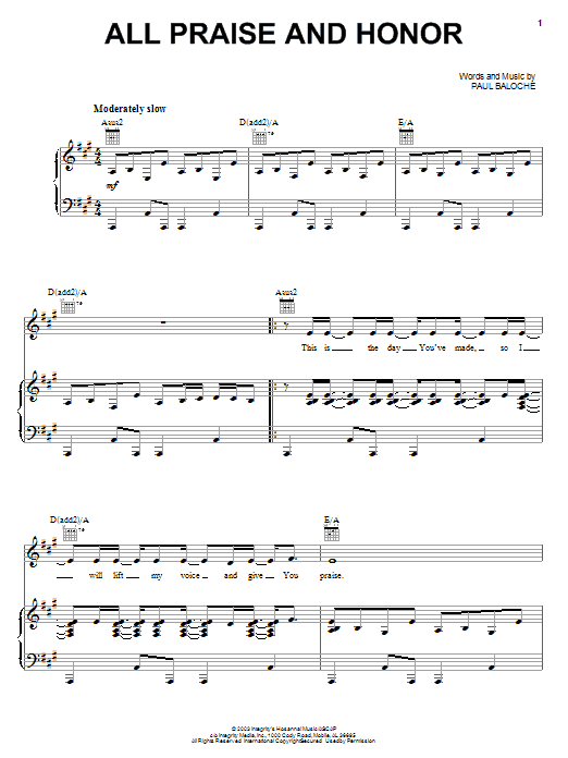 Paul Baloche All Praise And Honor sheet music notes and chords arranged for Piano, Vocal & Guitar Chords (Right-Hand Melody)