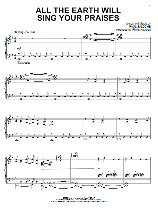 Paul Baloche All The Earth Will Sing Your Praises [Jazz version] (arr. Phillip Keveren) sheet music notes and chords arranged for Piano Solo