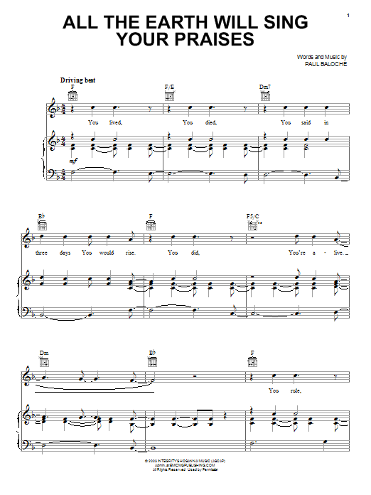 Paul Baloche All The Earth Will Sing Your Praises sheet music notes and chords arranged for Lead Sheet / Fake Book