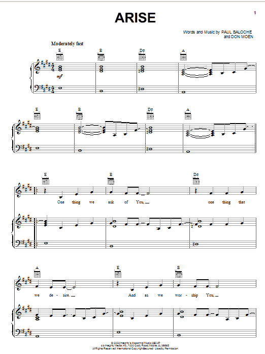 Paul Baloche Arise sheet music notes and chords arranged for Piano, Vocal & Guitar Chords (Right-Hand Melody)