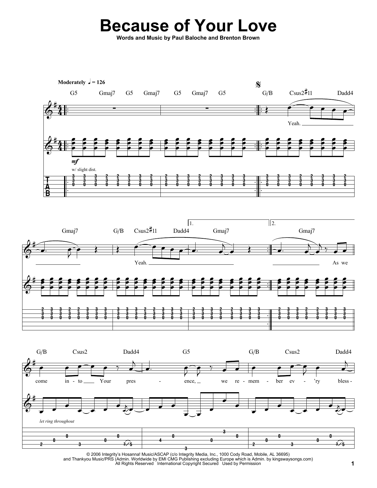 Paul Baloche Because Of Your Love sheet music notes and chords arranged for Guitar Tab (Single Guitar)