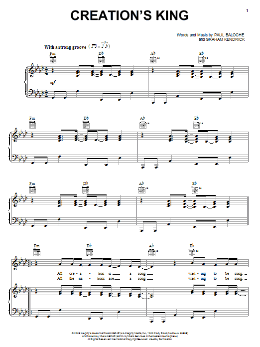 Paul Baloche Creation's King sheet music notes and chords arranged for Piano, Vocal & Guitar Chords (Right-Hand Melody)
