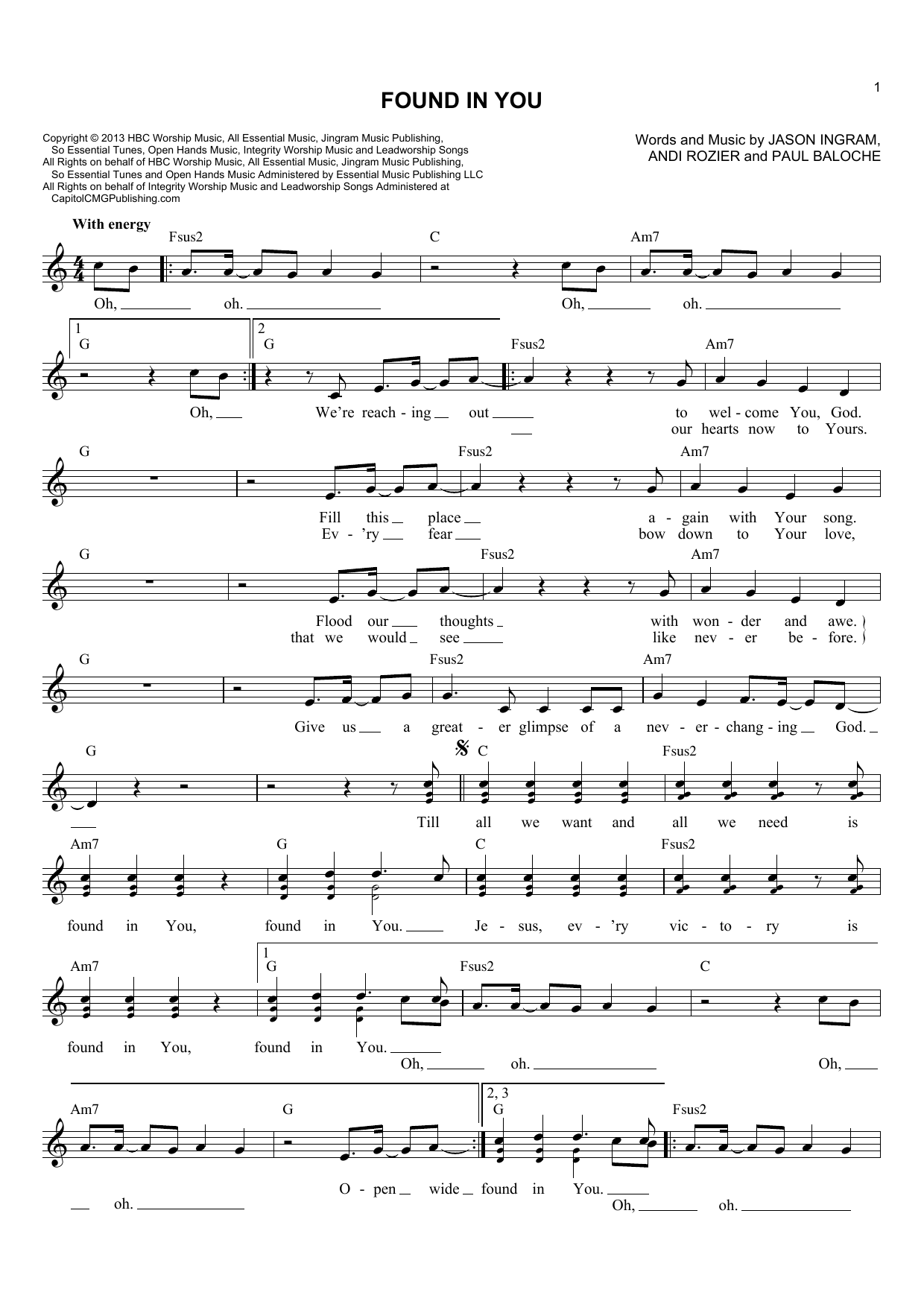 Paul Baloche Found In You sheet music notes and chords arranged for Lead Sheet / Fake Book