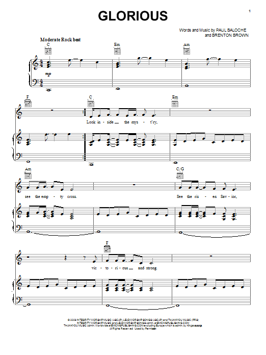 Paul Baloche Glorious sheet music notes and chords arranged for Piano, Vocal & Guitar Chords (Right-Hand Melody)