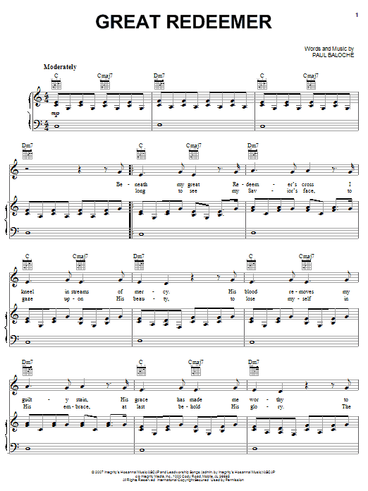 Paul Baloche Great Redeemer sheet music notes and chords arranged for Piano, Vocal & Guitar Chords (Right-Hand Melody)