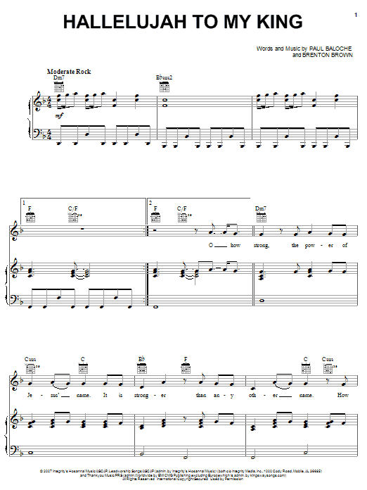 Paul Baloche Hallelujah To My King sheet music notes and chords arranged for Piano, Vocal & Guitar Chords (Right-Hand Melody)