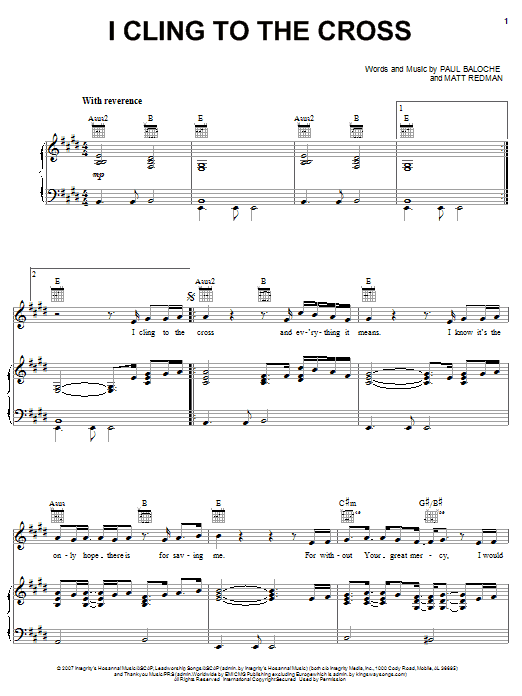 Paul Baloche I Cling To The Cross sheet music notes and chords arranged for Piano, Vocal & Guitar Chords (Right-Hand Melody)