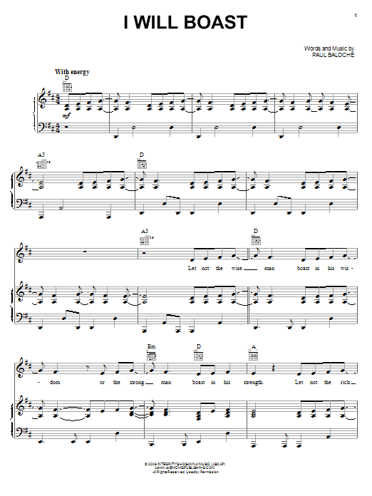 Paul Baloche I Will Boast sheet music notes and chords arranged for Big Note Piano