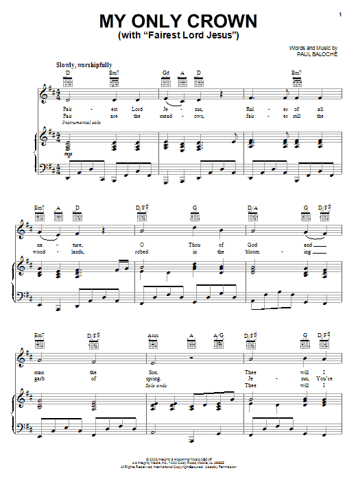 Paul Baloche My Only Crown sheet music notes and chords arranged for Piano, Vocal & Guitar Chords (Right-Hand Melody)