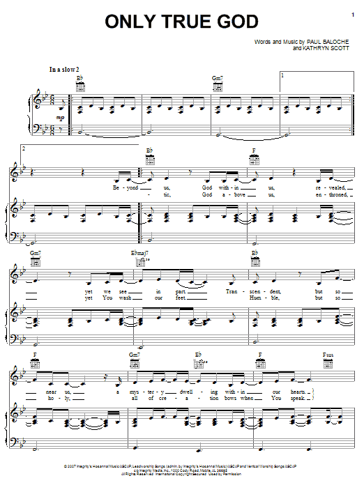 Paul Baloche Only True God sheet music notes and chords arranged for Piano, Vocal & Guitar Chords (Right-Hand Melody)