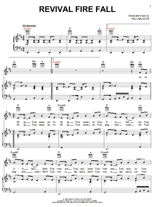 Paul Baloche Revival Fire Fall sheet music notes and chords arranged for Piano, Vocal & Guitar Chords (Right-Hand Melody)