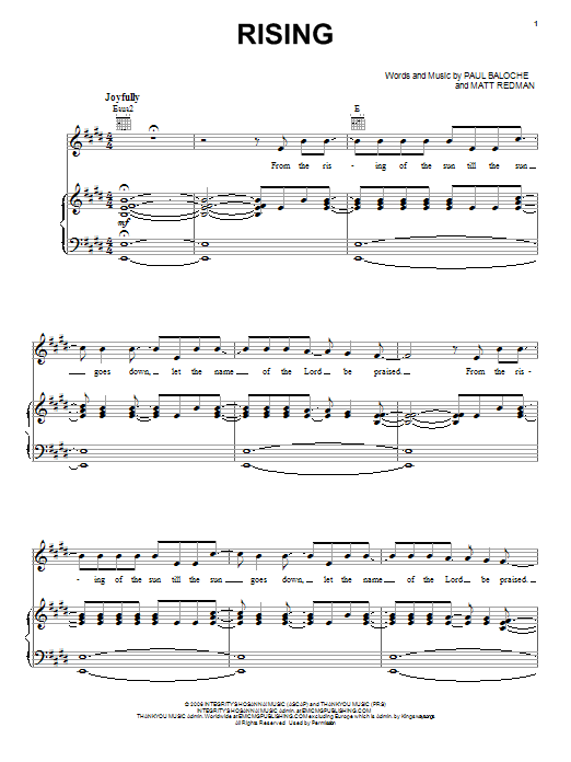 Paul Baloche Rising sheet music notes and chords arranged for Piano, Vocal & Guitar Chords (Right-Hand Melody)