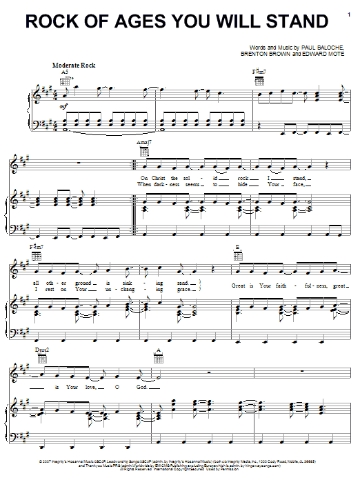 Paul Baloche Rock Of Ages You Will Stand sheet music notes and chords arranged for Piano, Vocal & Guitar Chords (Right-Hand Melody)