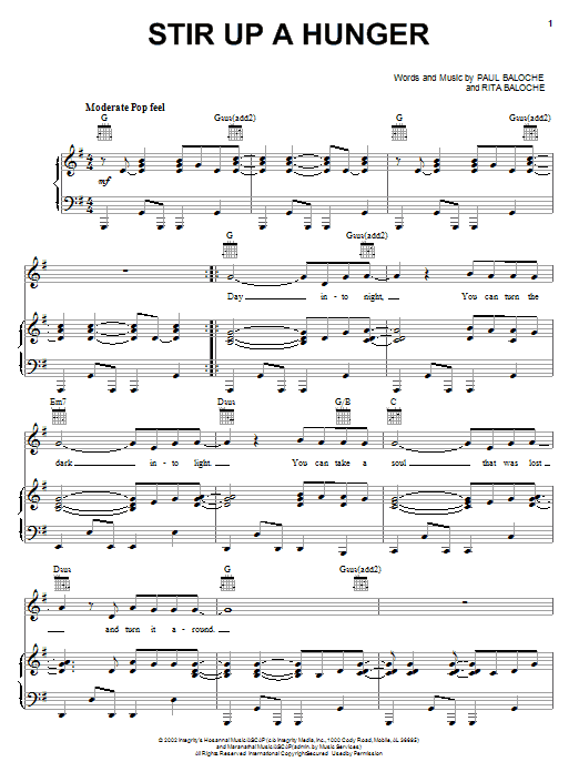 Paul Baloche Stir Up A Hunger sheet music notes and chords arranged for Piano, Vocal & Guitar Chords (Right-Hand Melody)