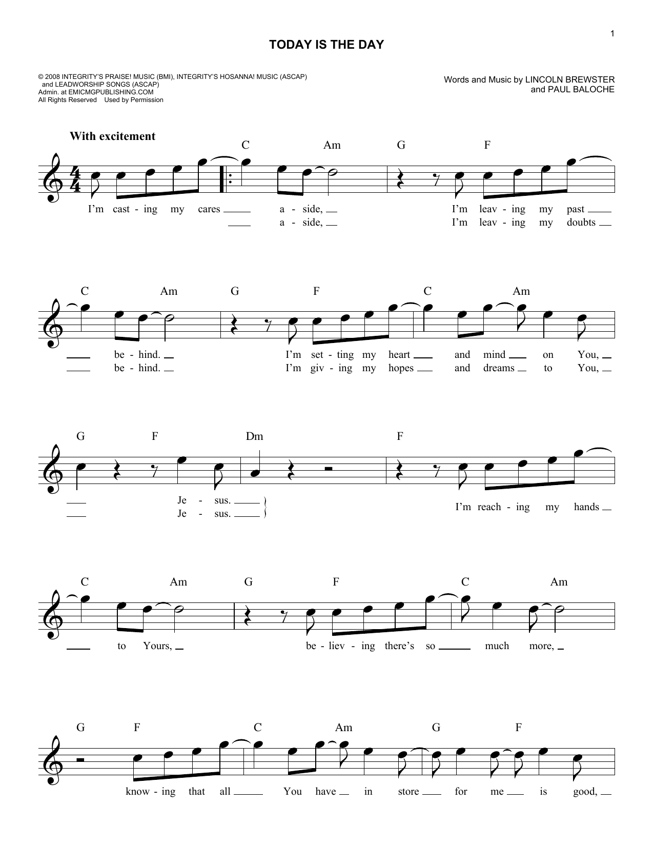 Paul Baloche Today Is The Day sheet music notes and chords arranged for Easy Lead Sheet / Fake Book