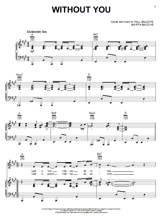Paul Baloche Without You sheet music notes and chords arranged for Piano, Vocal & Guitar Chords (Right-Hand Melody)
