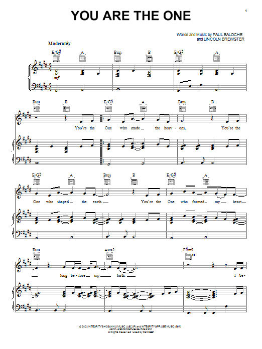 Paul Baloche You Are The One sheet music notes and chords arranged for Piano, Vocal & Guitar Chords (Right-Hand Melody)