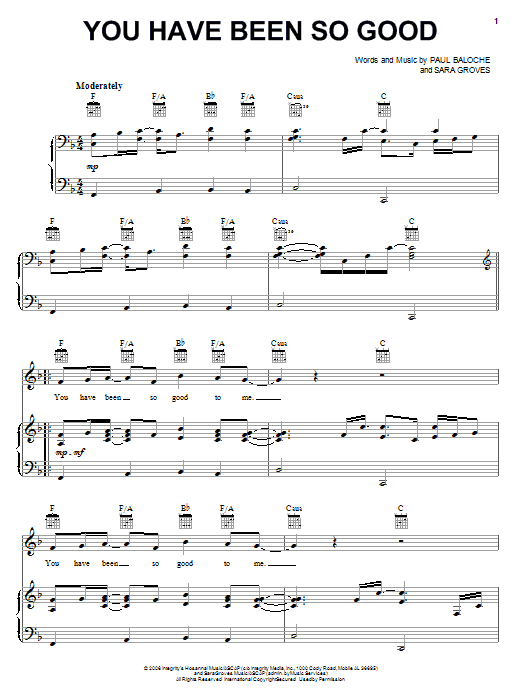 Paul Baloche You Have Been So Good sheet music notes and chords arranged for Piano, Vocal & Guitar Chords (Right-Hand Melody)