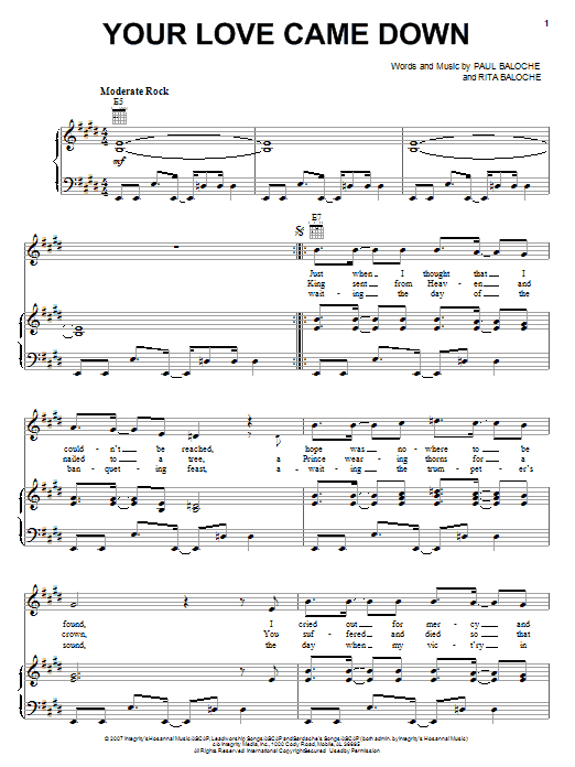 Paul Baloche Your Love Came Down sheet music notes and chords arranged for Piano, Vocal & Guitar Chords (Right-Hand Melody)