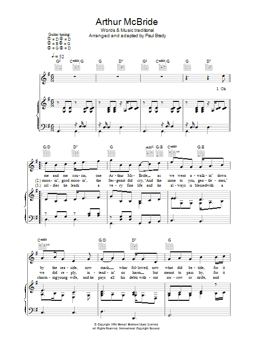 Paul Brady Arthur McBride sheet music notes and chords arranged for Piano, Vocal & Guitar Chords